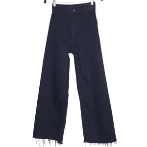 ZARA Marine Jeans High Waist Black Denim Pant Wide Leg Raw Hem Casual Women's 2
